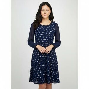 Yumi Swan Long Sleeve Dress Navy Blue